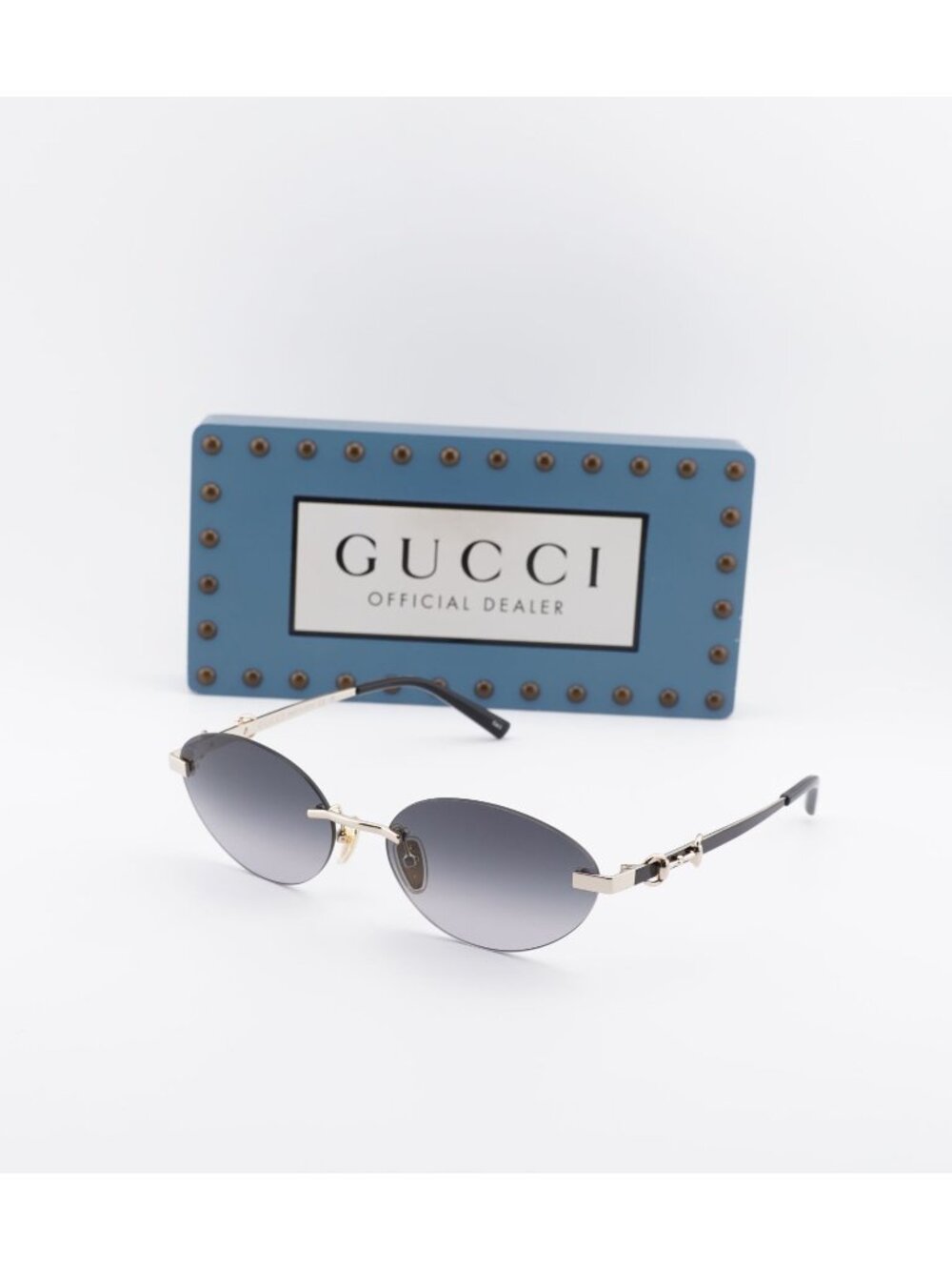 Gucci GG2051S 001 Oval Rimless Sunglasses - Gold / Black / Grey Gradient
